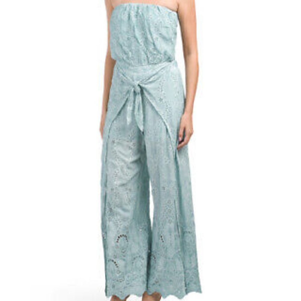 YOUNG FABULOUS & BROKE Ellis Eyelet Jumpsuit-Size XS- Color Surf Wash
